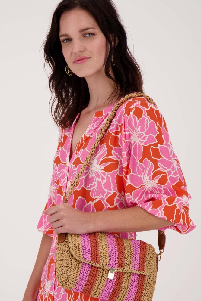 JURK MET BLOEMEN PRINT 0301 107 7191 FEL ROZE/ORANJE